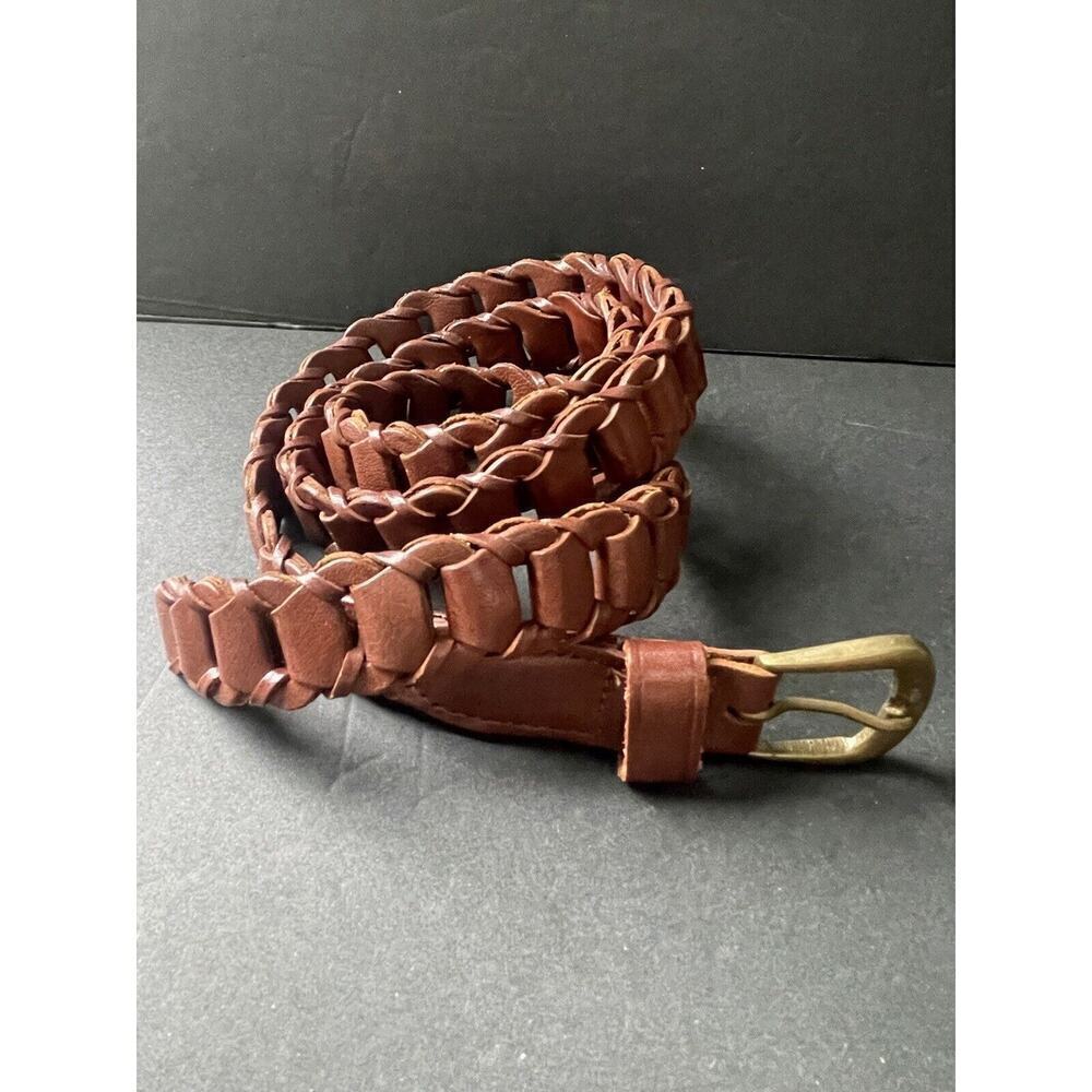 Mens Leather Woven Handcrafted Brown Made In India Brass Buckle 36” Office Dress